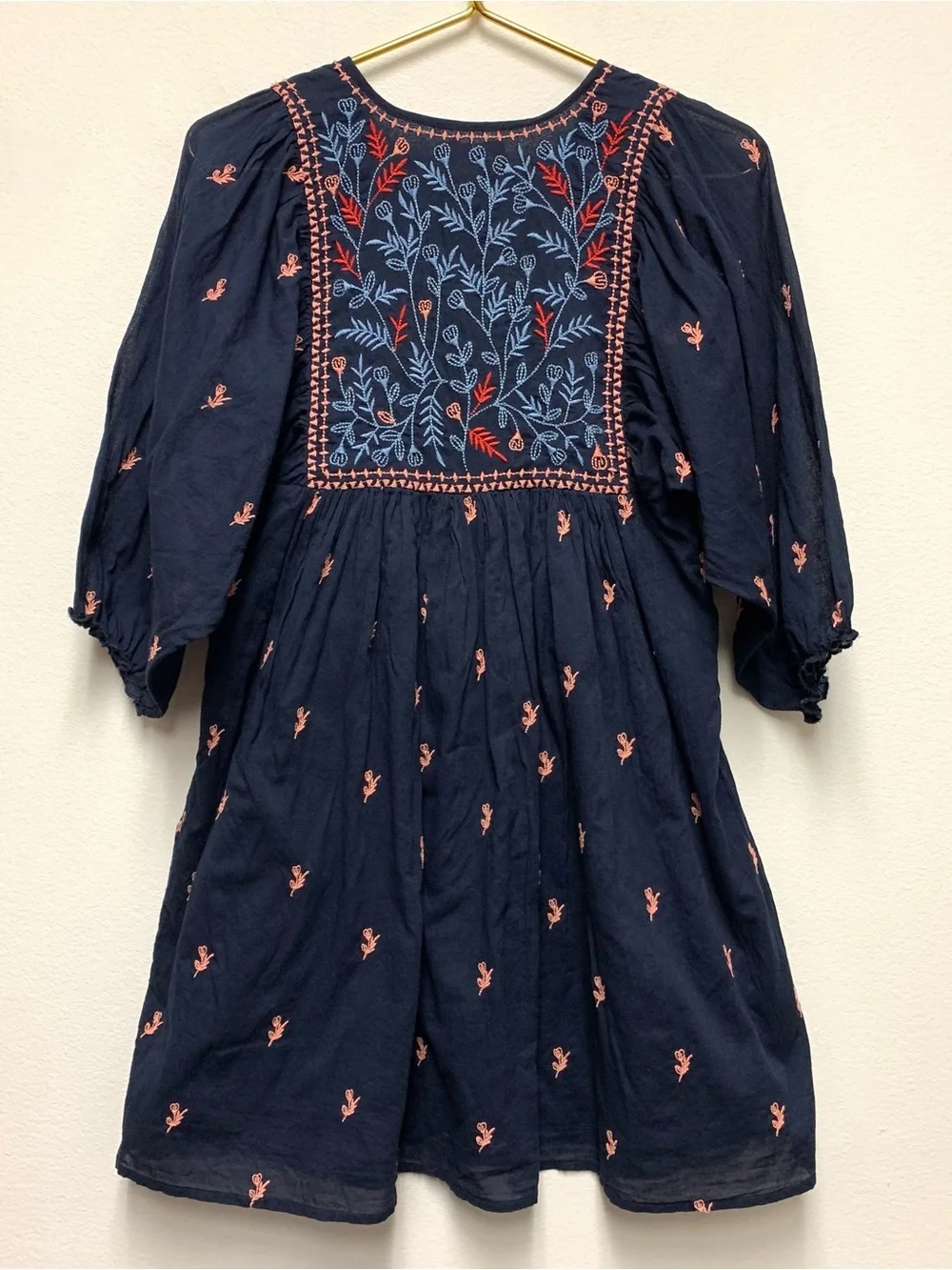 Pink Chicken Ave Bella Embroidered Dress Girls Size 14 Navy Blue Boho Peasant - Picture 6 of 11